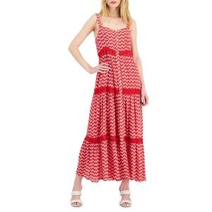 FEVER Gauze Tiered Maxi Tank Dress In Pointsietta Sz XL New